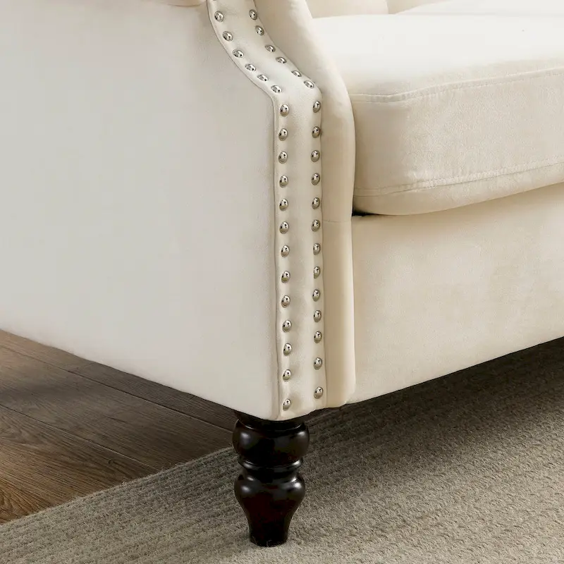 3 Seater Sofa Tufted Couch with Rolled Arms and Nailhead