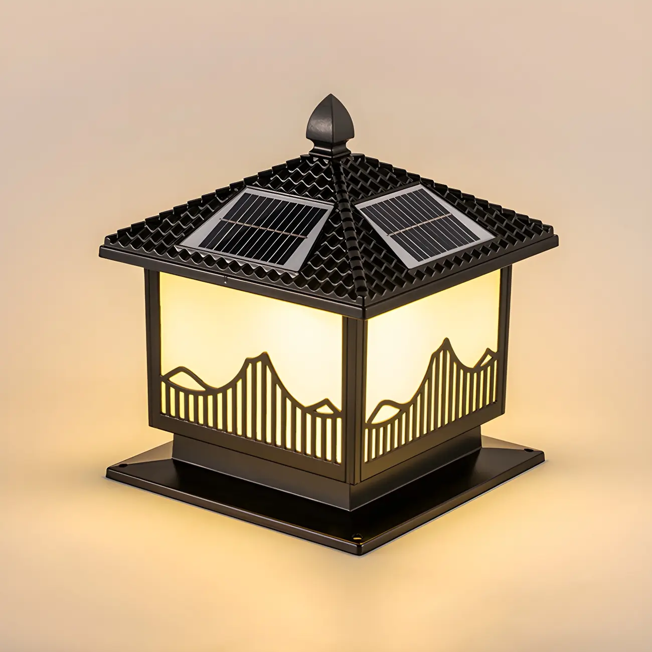 Chic Black House-Shape LED Solar Outdoor Post Lights
