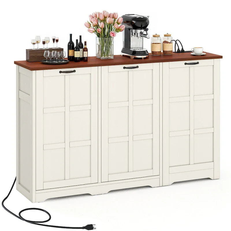 Tilt-Out Trash Cabinet with Storage - Double Bin Design (Brown/Grey/White)