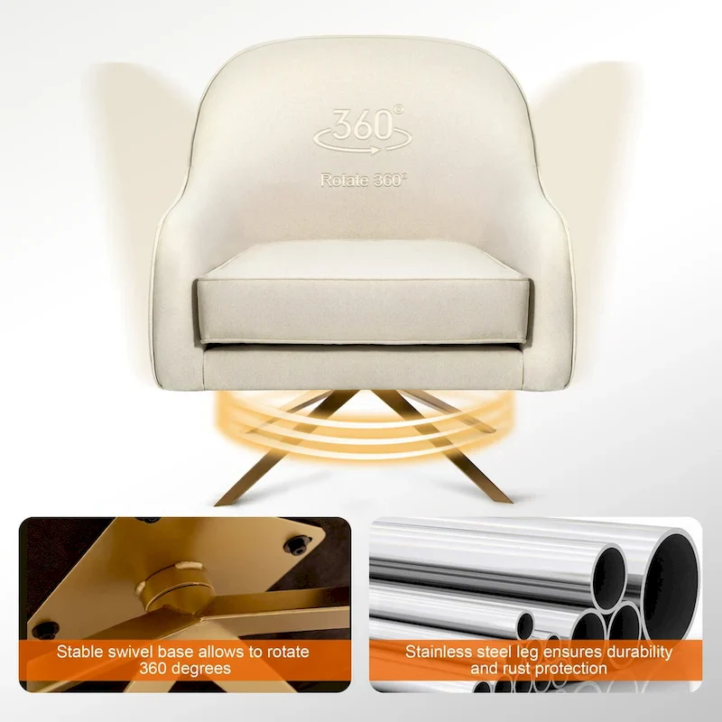 Swivel Club Chair PU Leather Leisure Armchair Upholstered Accent Chair