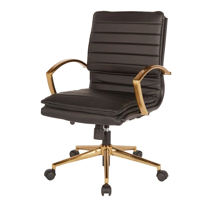 Mid-Back Faux Leather Office Chair with Gold Base