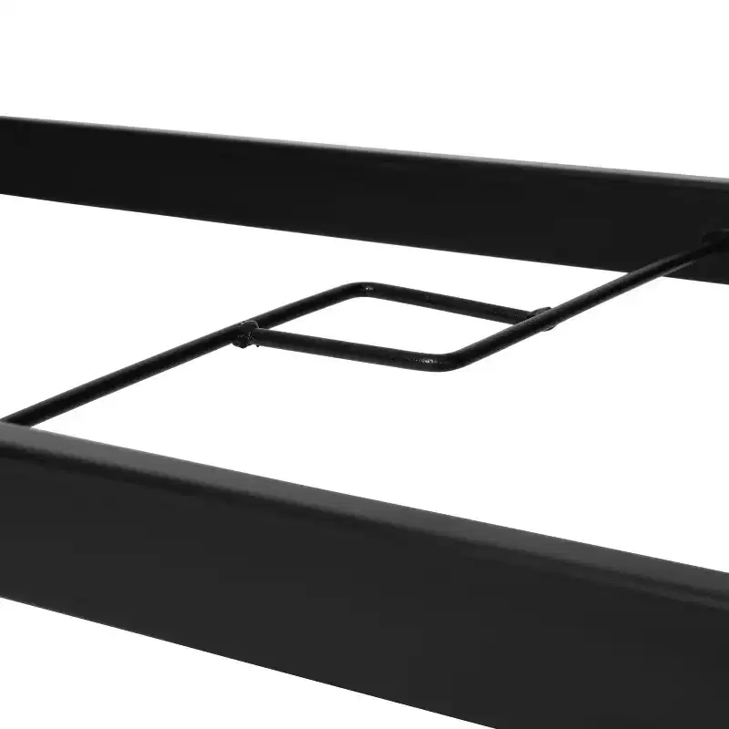 Emma and Oliver Rectangular Tempered Glass Top Patio Table with Umbrella Hole and Black Steel Tube Frame