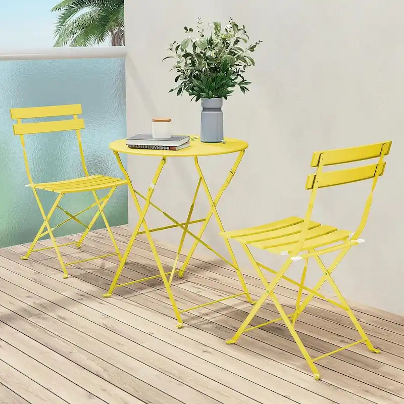 3-Piece Bistro Set Folding Outdoor Furniture Sets with Premium Steel Frame Portable Design for Bistro & Balcony
