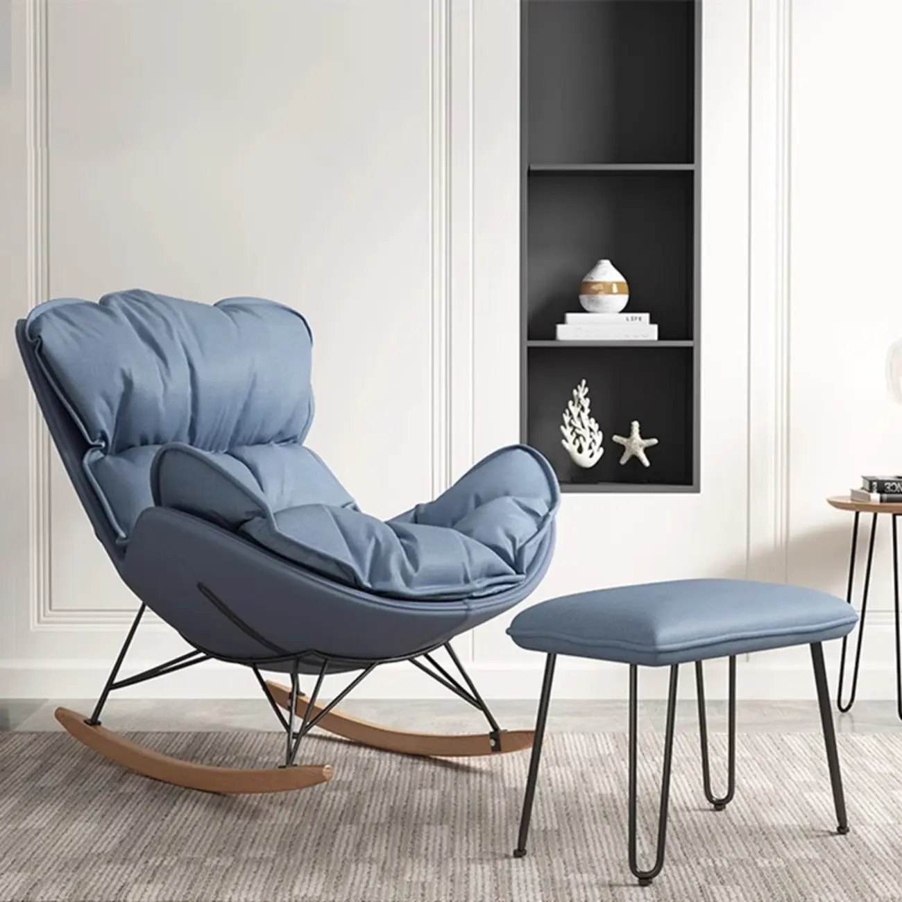 Faux Leather Wingback Rocking Chair with Removable Cushions