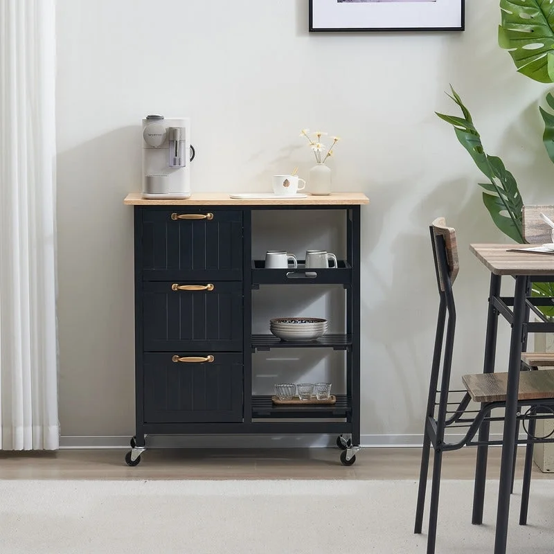 Three Drawers Three Layers Spray Paint Dining Car Kitchen Carts