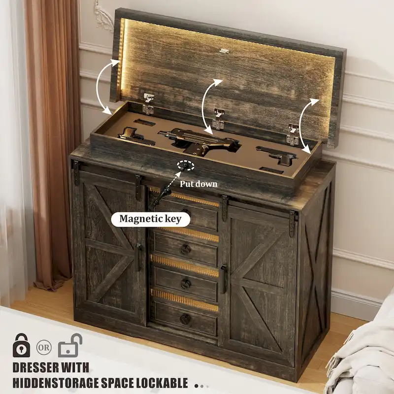 5 Drawer Accent Cabinet With Led Light - N/A