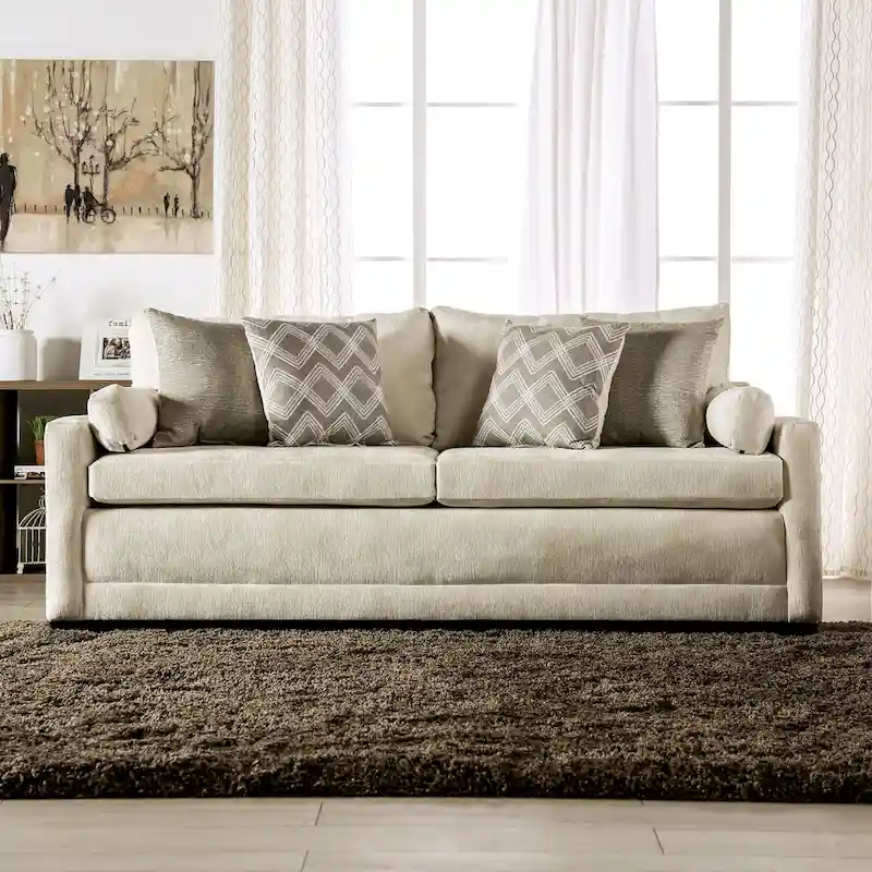 Breward Transitional Beige Chenille Padded 2-Piece Sofa Set by Furniture of America