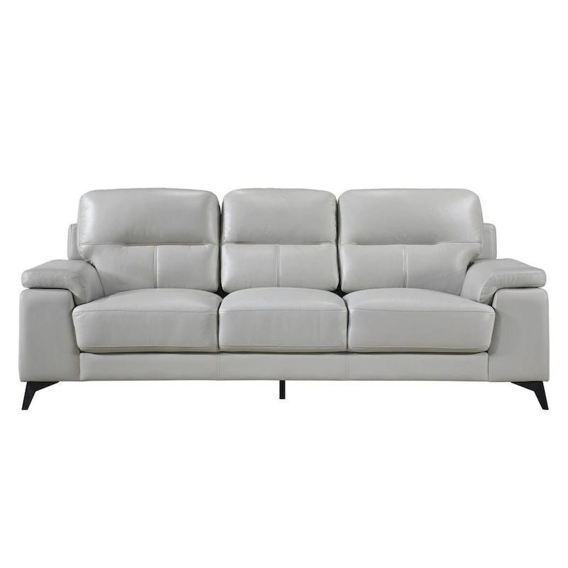 Mica 89 Inch Sofa, Light Gray Top Grain and Faux Leather, Black Metal Legs
