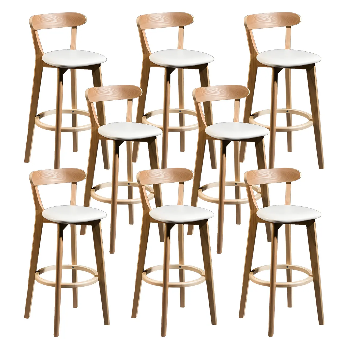 Wooden Upholstered Low Back Bar Height Stools Set of 2
