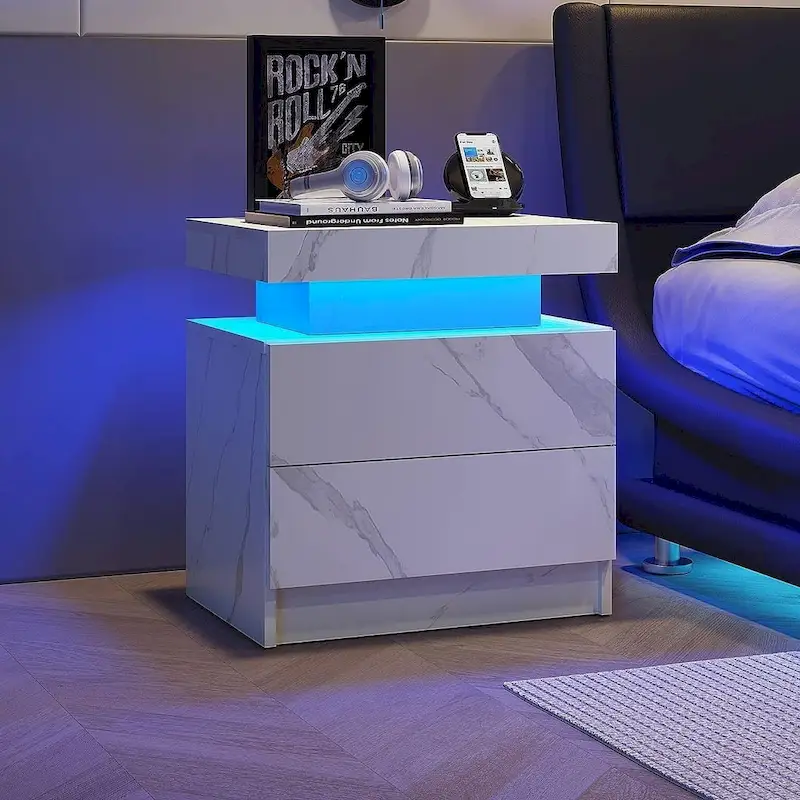 19.3 Modern 2 Drawers LED Nightstand with Adjustable Lights