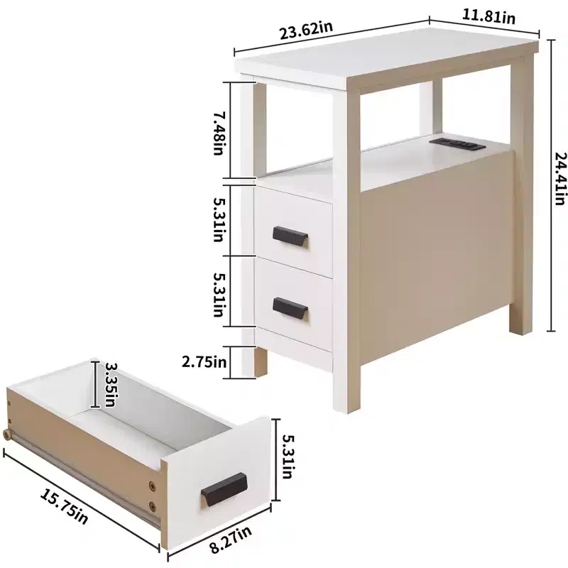 Crafted for both style and function, this End Table with Charging Station,Side Tables with USB Ports & Outlets,Side Table with 2 Drawers, Small.