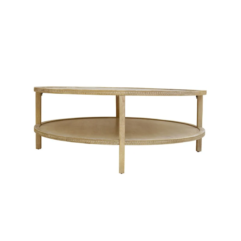 Rohan 48-inch Round Mango Hardwood Coffee Table with Shelf