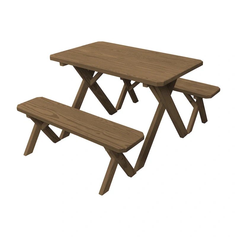 Pine 5' Cross-Leg Picnic Table with 2 Benches