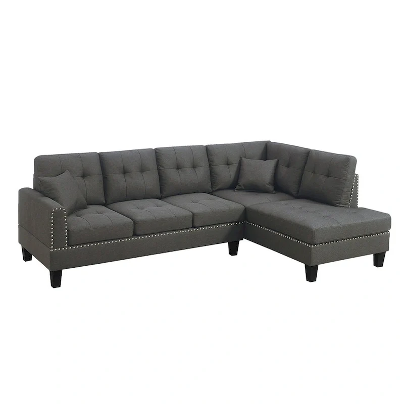 2 Piece Linen-like Fabric Sectional Sofa Set with 2 Accent Pillows