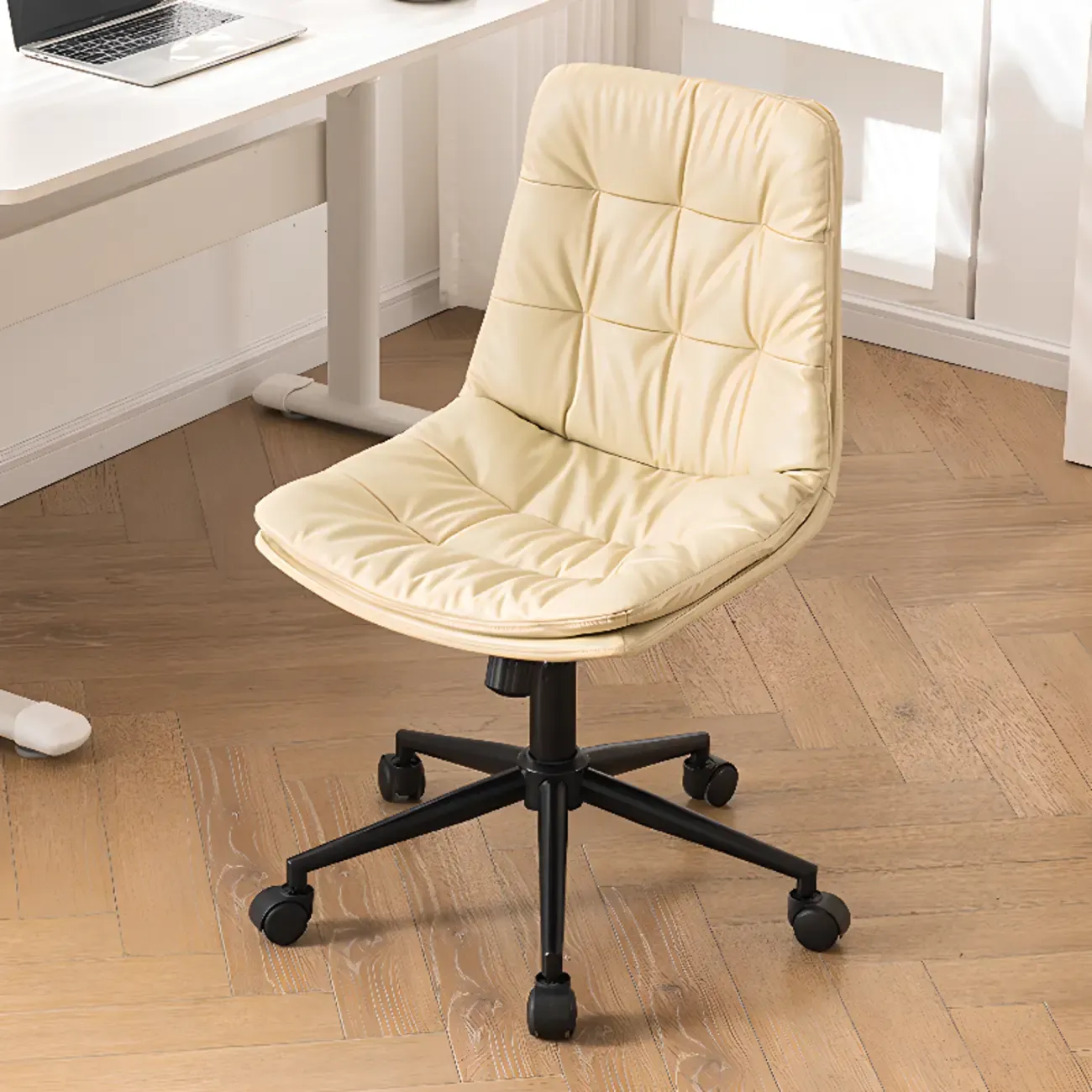 Modern Beige Leathaire Adjustable Swivel Office Chair