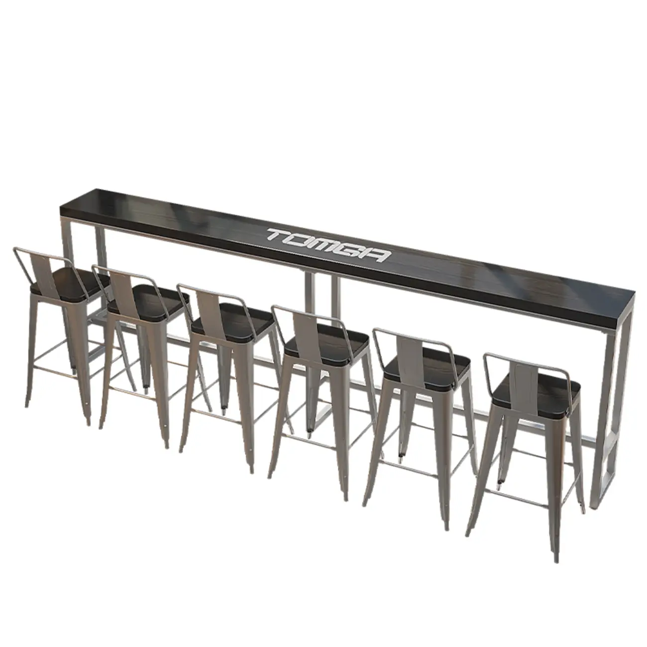 Steampunk Midnight Black Bar Table Set with Backless Stools