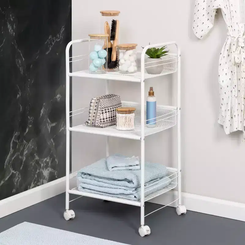 Honey-Can-Do Wire Cart: Portable Steel Utility Storage, Bathroom & Wire Pulling Cart, White, 34.6" Height, 17.9" Depth