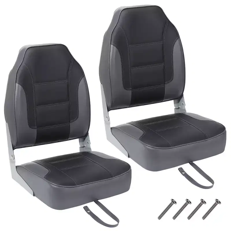 Boat Seats 2 Packs, Folding High Back Fishing Waterproof Pontoon Boat Seat, Boat Chairs with Stainless Steel Screws, Thickened Cushion