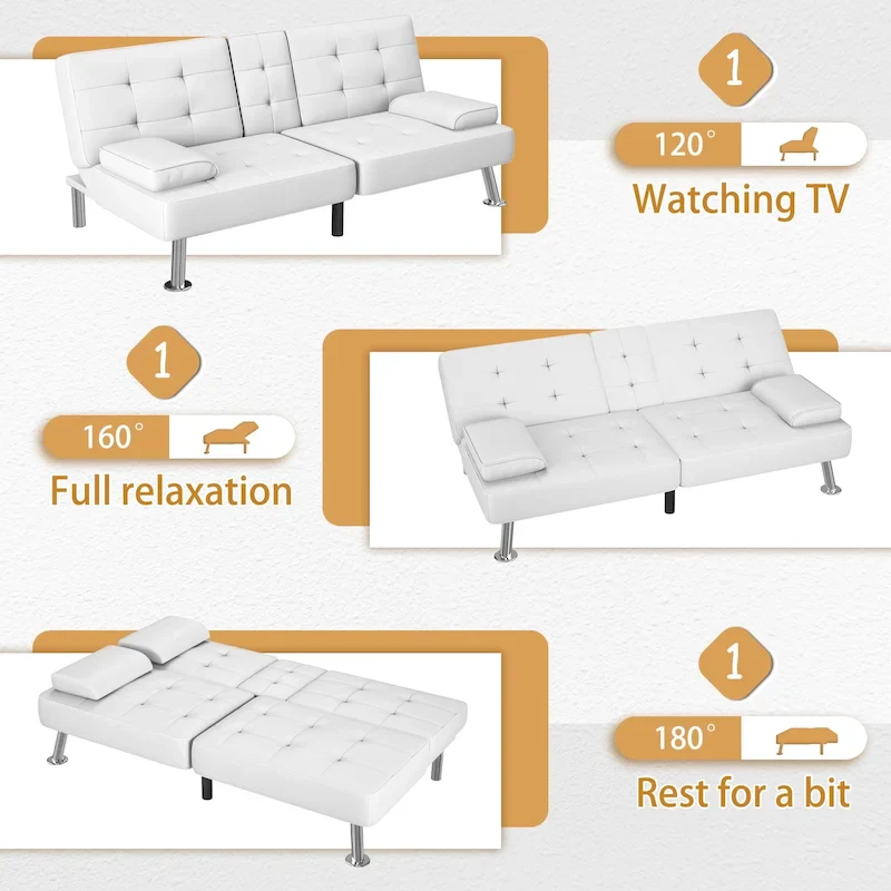 Homall Futon Sofa Bed Convertible Lounge Couch Sofa with Cupholders & Pillows