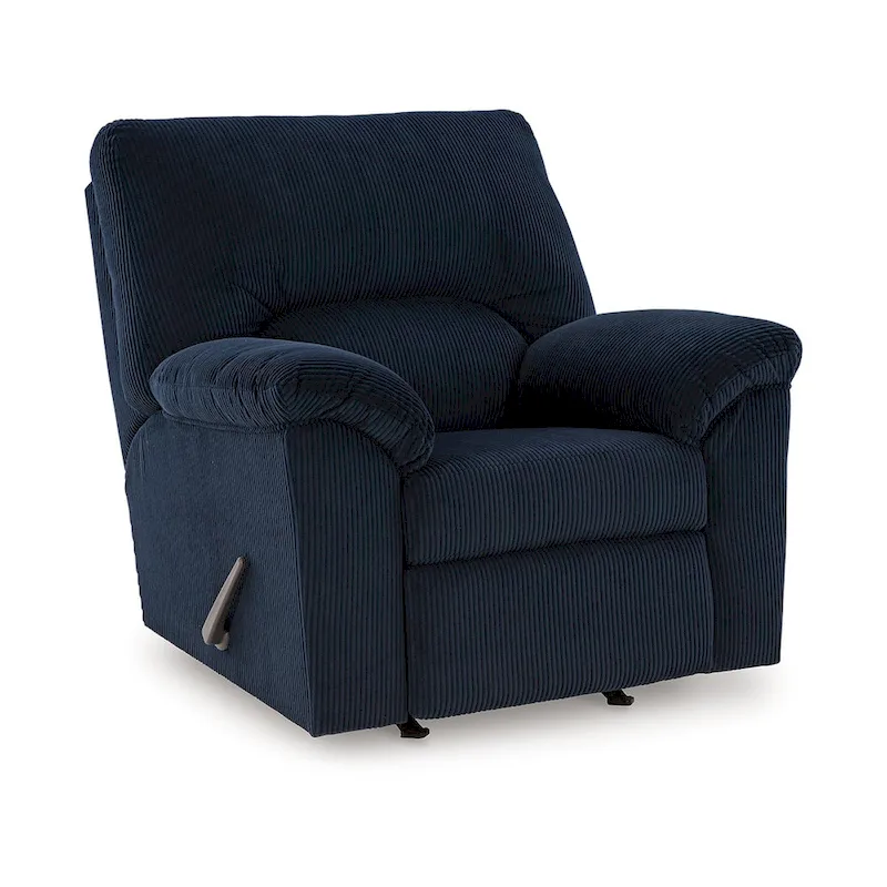 Rocker Recliner Chair, Pillow Top Arms, Dark Navy Blue Corduroy
