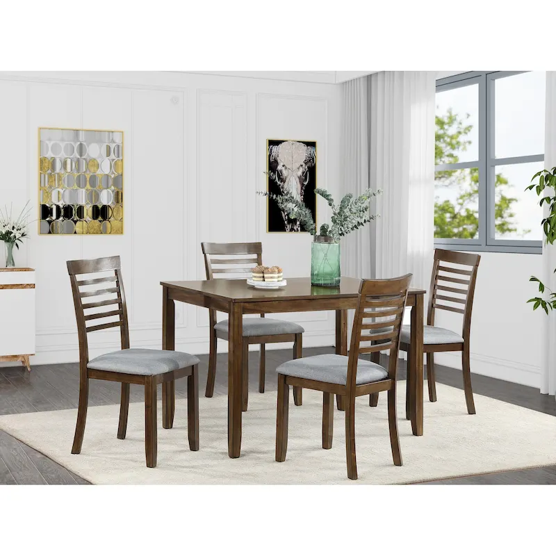 Modern 5-Piece Dining Set with Rectangular Wooden Table & 4 Ladder Back Chairs