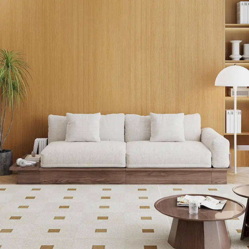 JASIWAY Modern Solid Wood Upholstered Cotton Linen Sofa