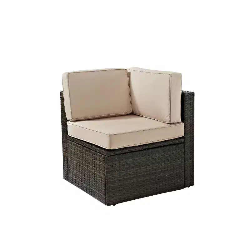 Palm Harbor Outdoor Wicker Corner Chair - Sand - Crosley: Rattan Patio Furniture, UV-Resistant