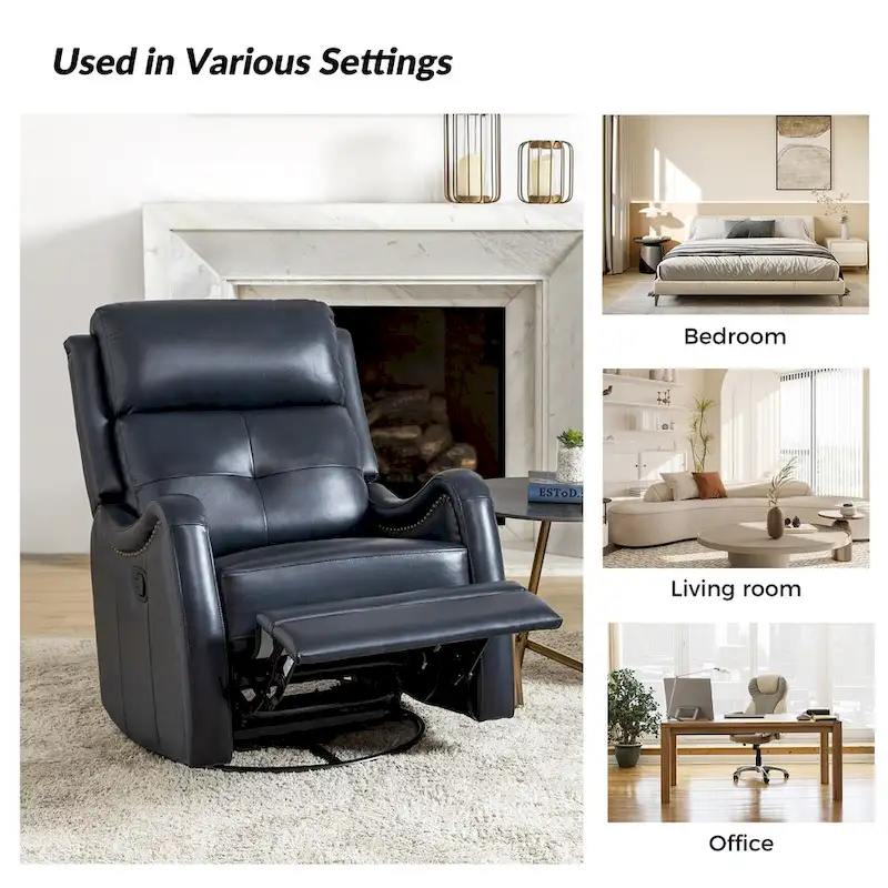 FrancoModern Genuine Leather Swivel Rocker Recliner with Nailhead Trims Sets of 2 by HULALA HOME