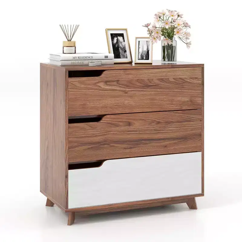 Costway 3-Drawer Dresser Farmhouse Wooden Sofa Beside Table Storage Organizer Rustic