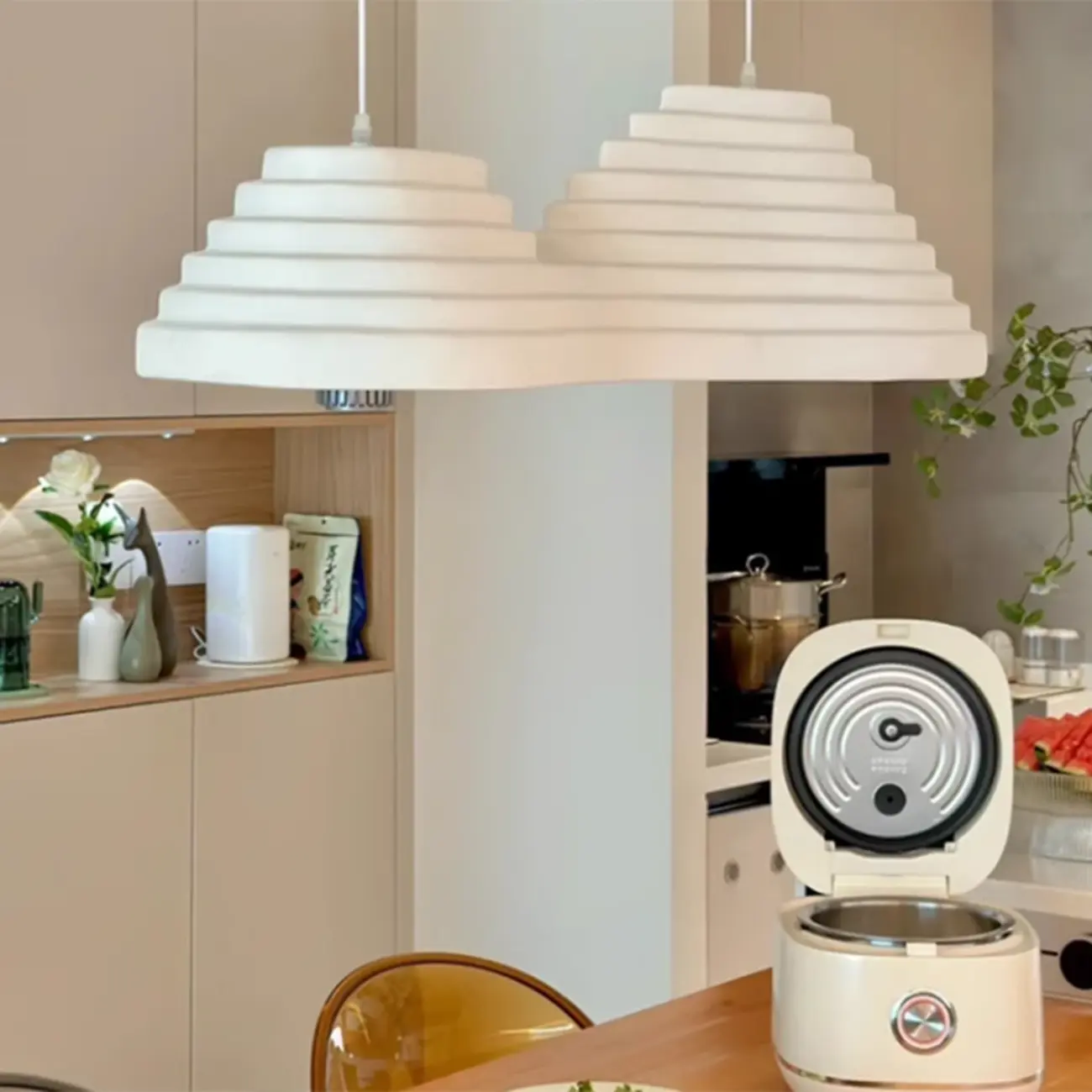 Geometric Large White 2-Light Island Pendant Light