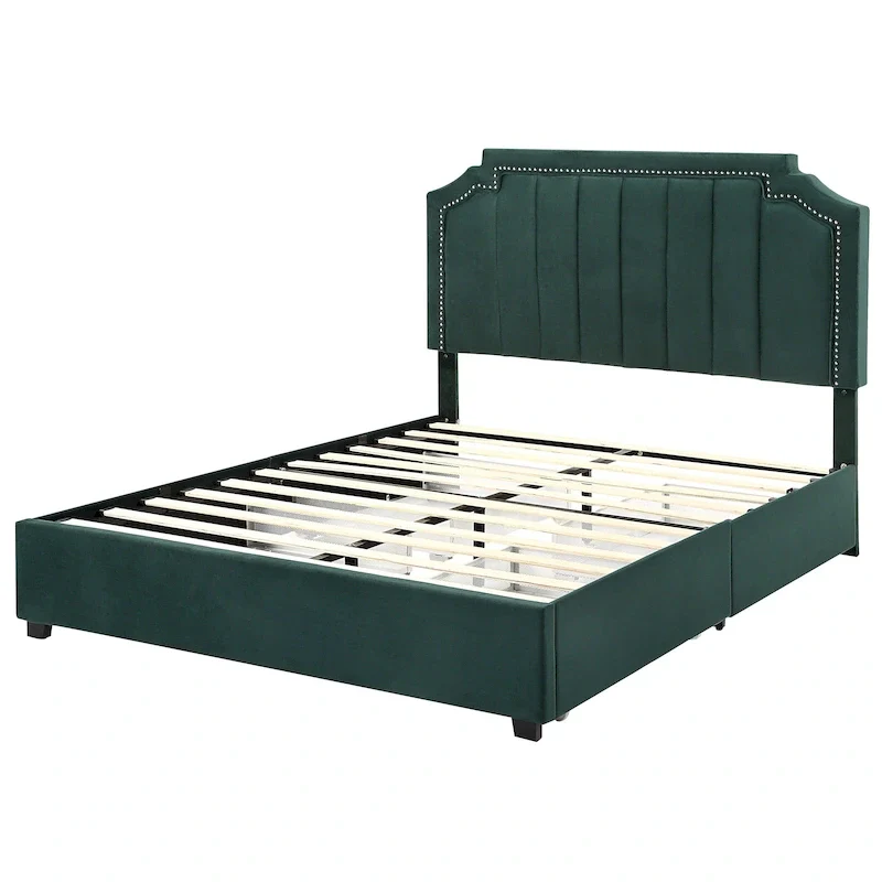 Art Deco Upholstered 4-Drawer Platform Storage Bed
