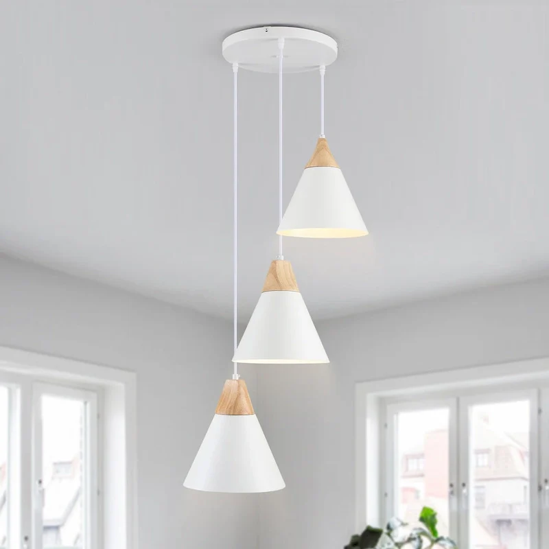 3-Light 9.4 W Metal Wood Island Pendant Lights for Kitchen Living Room