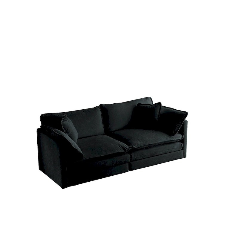 Black 4-Piece Chenille Modular Sectional Sofa with Loveseat & Ottomans