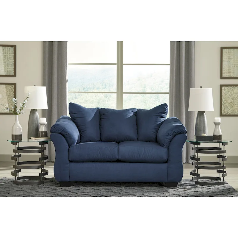 Roundhill Furniture Aruca Navy Blue Microfiber Pillow Back Loveseat