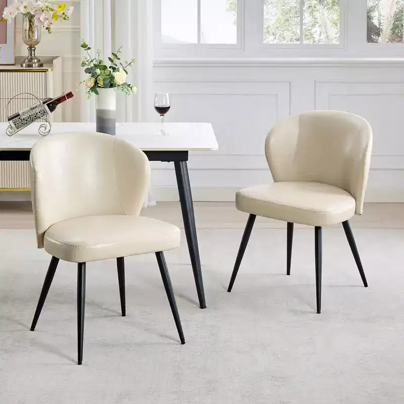 Dining Chairs Set of 2, Mid-Century Modern Kitchen Dining Room Chairs with Padded Back and Seat, Armless Faux Leather Upholstered Beige