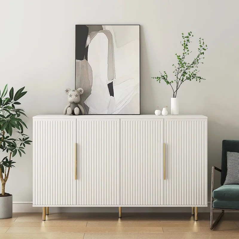 White Fluted Sideboard Cabinet with Adjustable Shelves