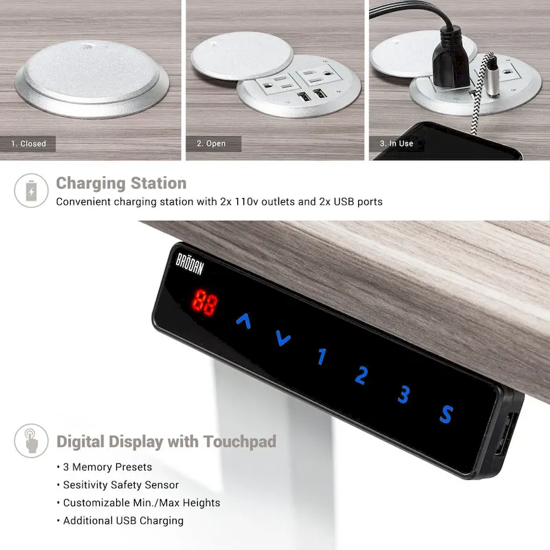 BRODAN Electric Standing Desk, Adjustable Height Office Desk, L Shape