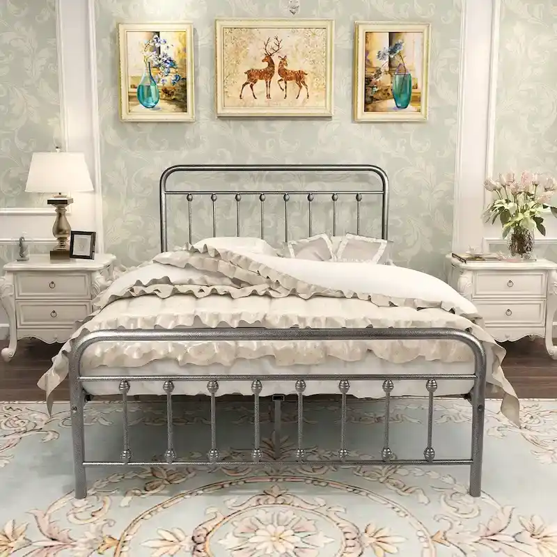Full Size Metal Bed Frame - Vintage Style - Heavy Duty