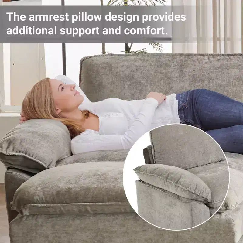Karl Home |120 in. W Pillow Top Arm Double-layer Cushion Chenille Sofa in Blue With Ottoman