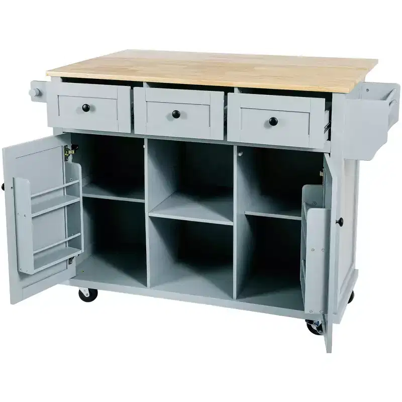 Whisen Modern Kitchen Island with Spice Rack and Towel Holder