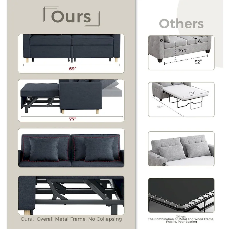 Double Sleeper Chair Bed with Adjustable Backrest