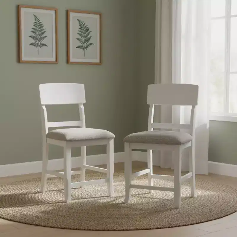 GDFStudio Nolan Modern Contemporary Wood Counter Height Dining Chairs with Ladder Back Fabric Cushion Seat (Set of 2)
