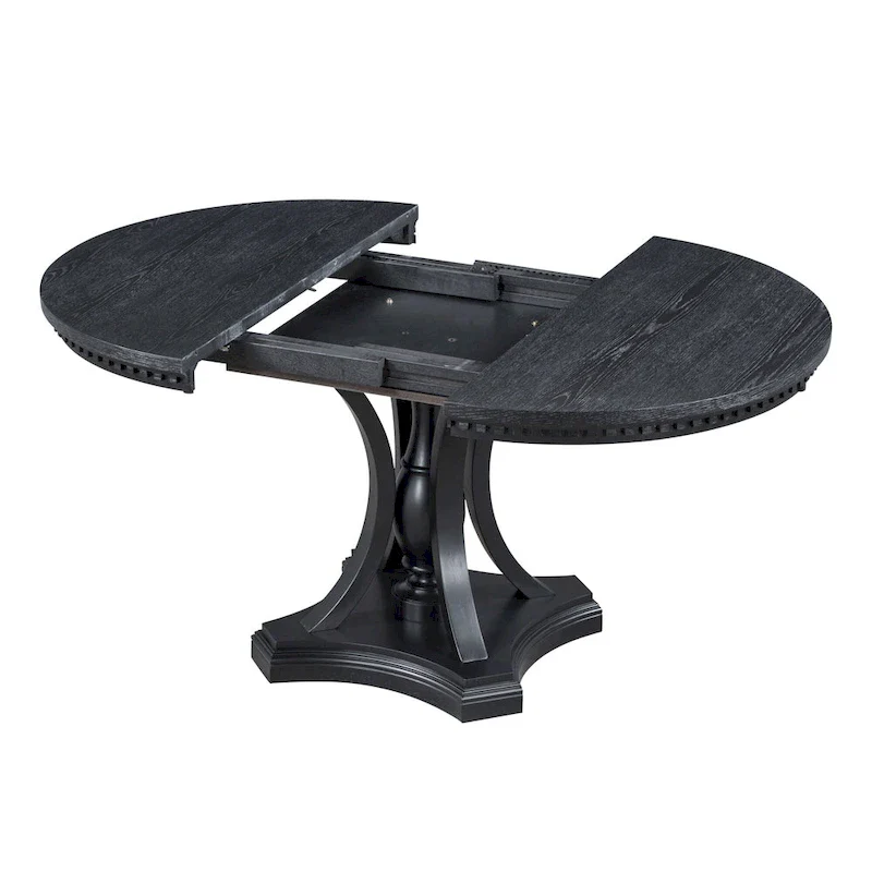 Retro 5-piece Dining Set with Extendable Round Table and 4 Chairs