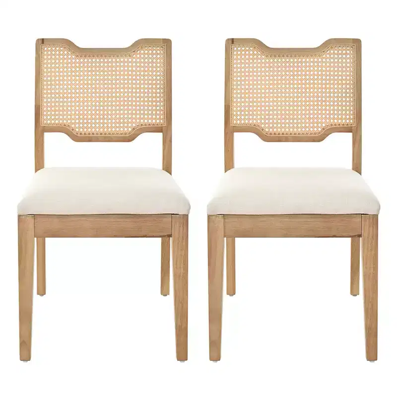 Christopher Knight Home Lea Farmhouse Rubberwood Rattan Upholstered Dining Chairs (Set of 2)