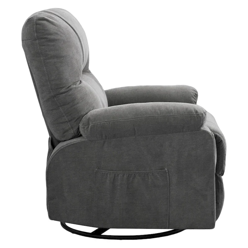 360 Swivel Manual Recliner Single Sofa Chair Fabric Lounge Chair with Pull Out Footrest and Side Pockets