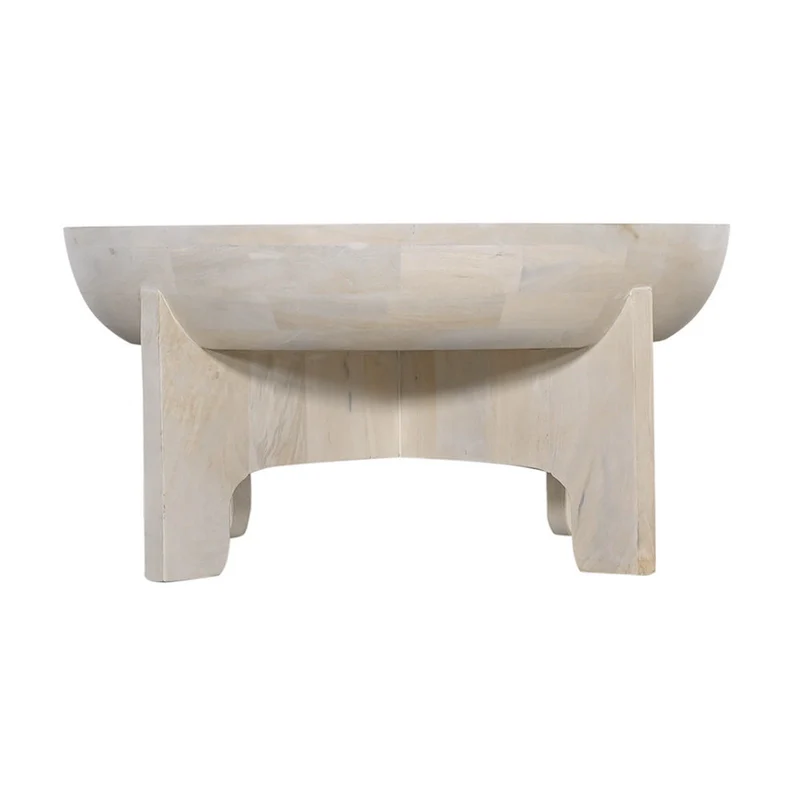 32-Inch Mango Wood Drum Top Coffee Table, Classic Washed White