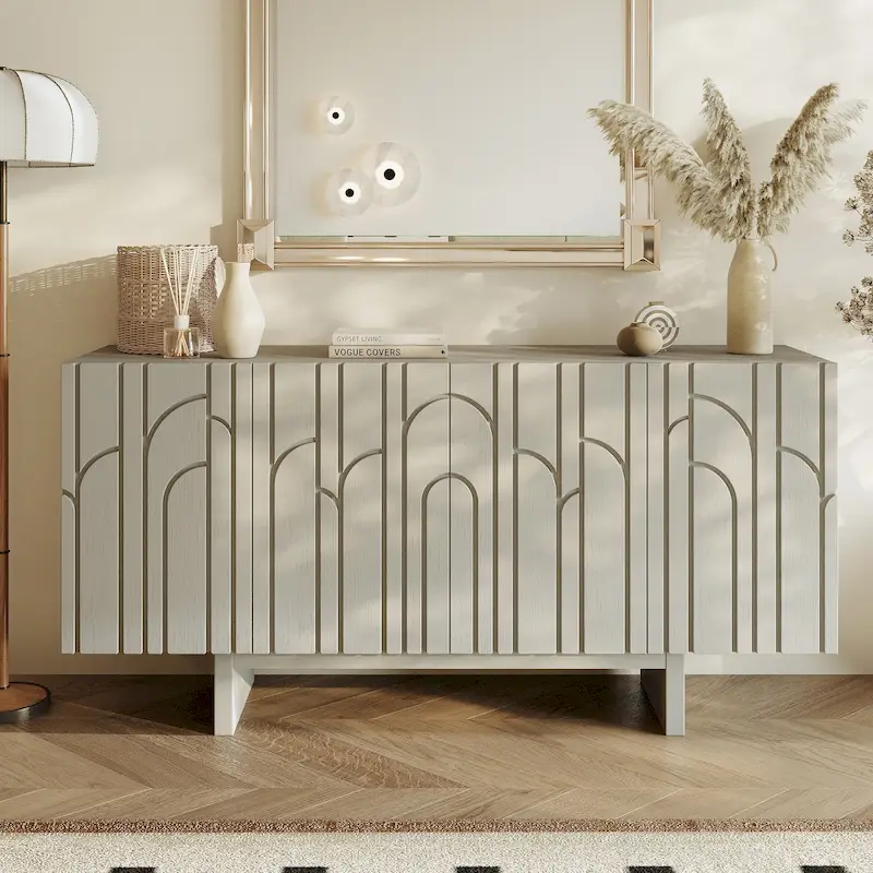 Clihome Modern Wood Storage Buffet Sideboard with 4 Doors