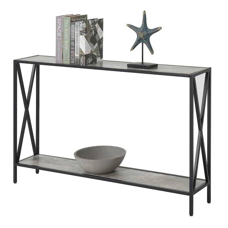Farmhouse Industrial Console Table with Shelf