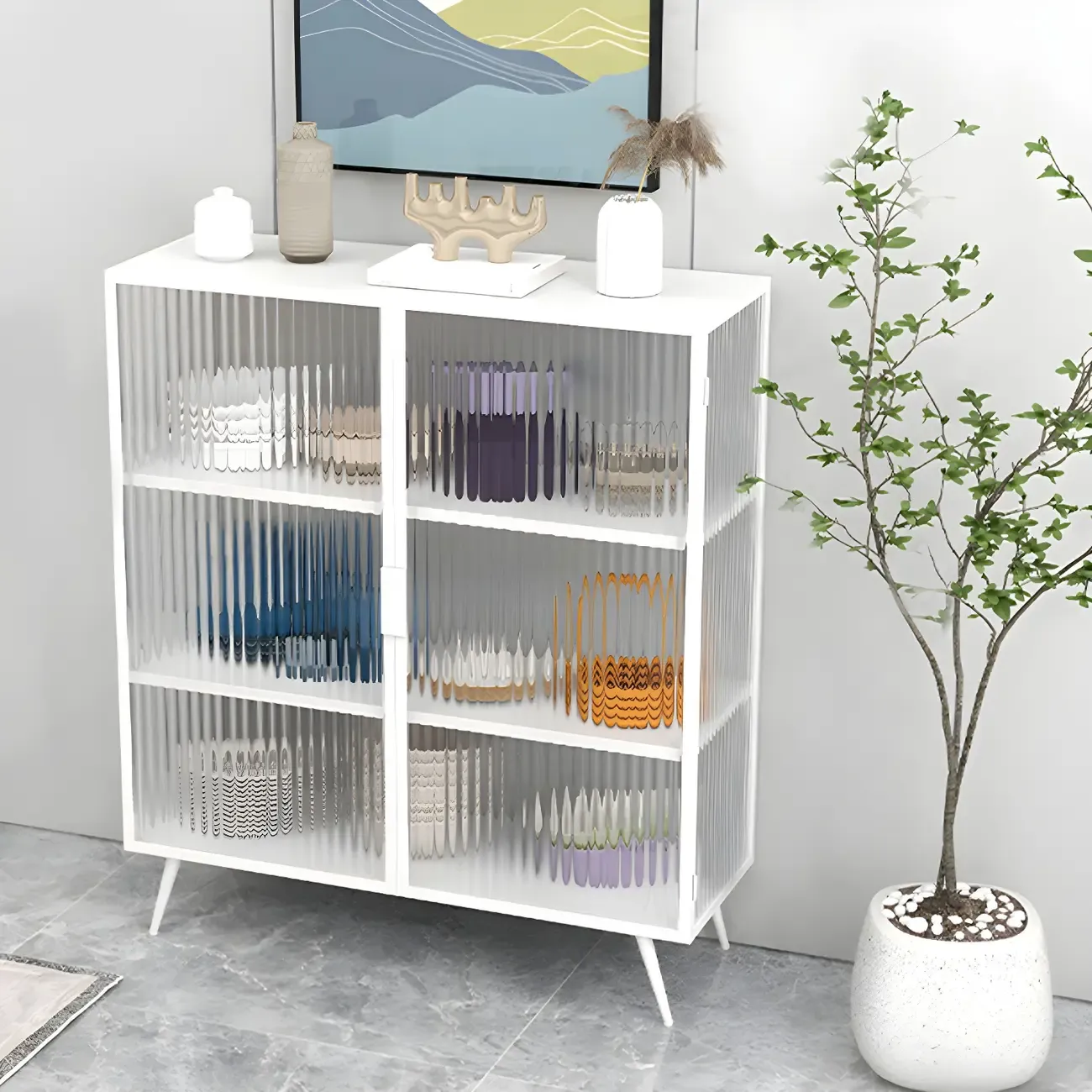 Sleek Black Metal Square Glass Display Cabinet