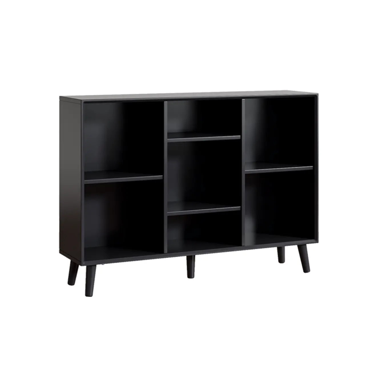 Modern Black Rubberwood Open Rectangle Bookcase
